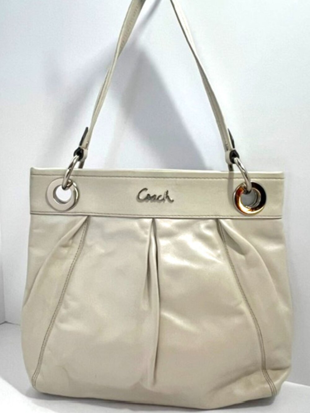 Coach Y2K Ashley Hippie Pearl White Leather Shoulder Bag F17605 chunky hardware - Picture 2 of 16